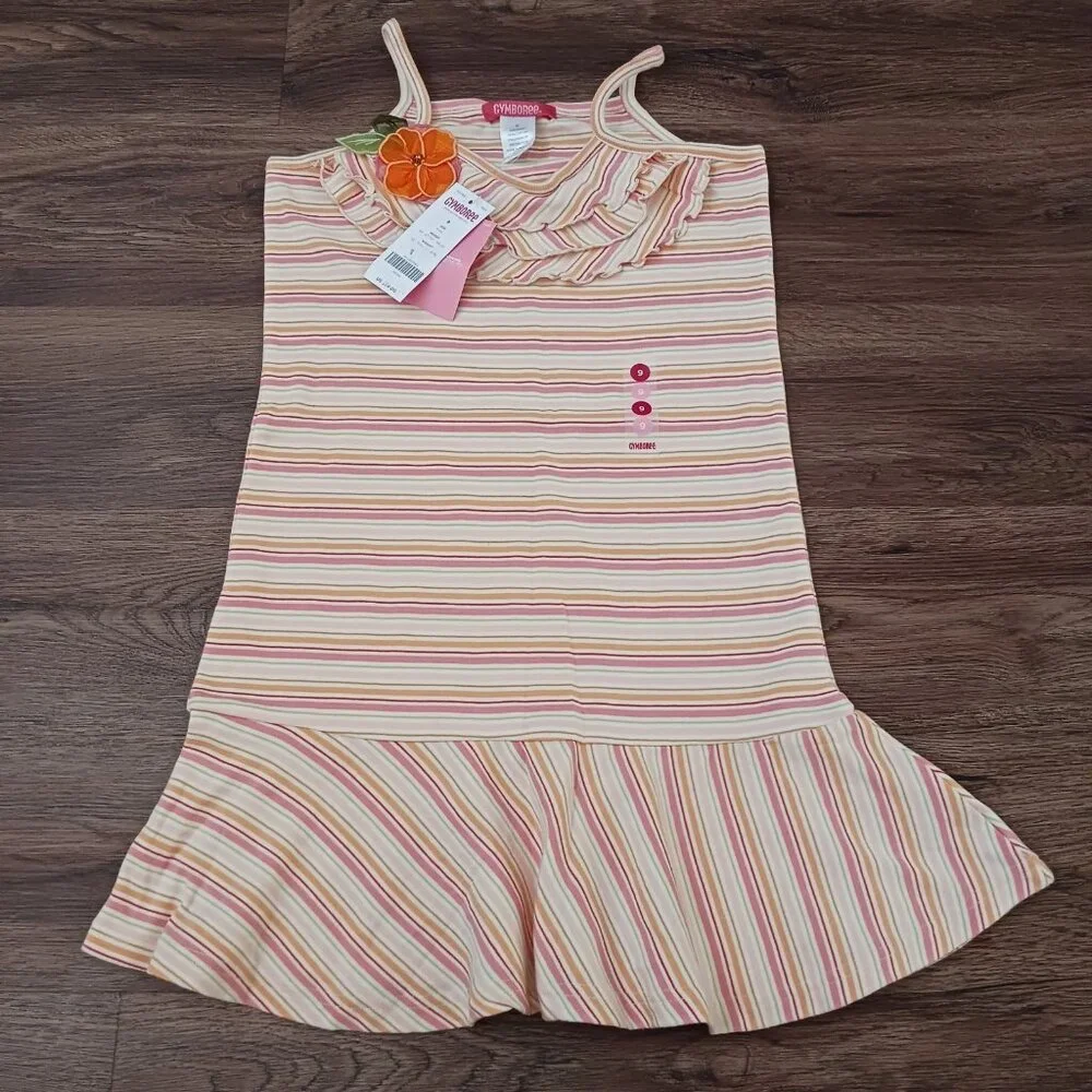 New 2005 Gymboree Aloha Wahine Striped Tank Dress sz‎ 9 Flower Ruffle Drop Waist
